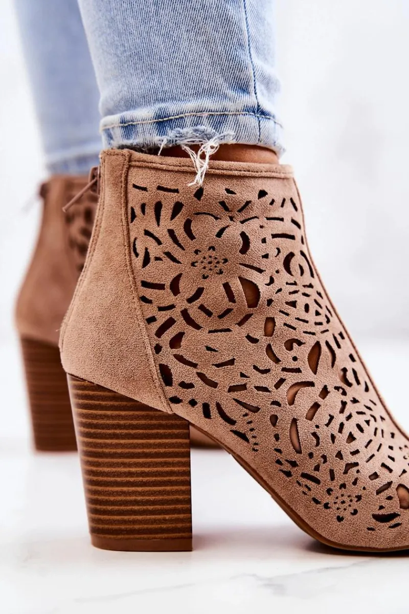 Botki Wiosenne|Botki Na Słupku>Boto Botki Na Słupku Ażurowe Beżowe Brittany