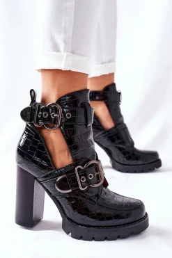 Botki Na Słupku|Czarne Botki>Boto Botki Na Słupku Czarne Lakierowane Klamra Krokodyl Bramshall