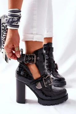 Botki Na Słupku|Czarne Botki>Boto Botki Na Słupku Czarne Lakierowane Klamra Krokodyl Bramshall