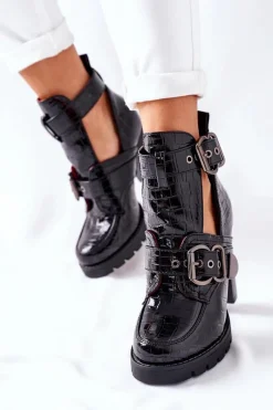 Botki Na Słupku|Czarne Botki></noscript>Boto Botki Na Słupku Czarne Lakierowane Klamra Krokodyl Bramshall