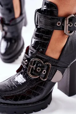 Botki Na Słupku|Czarne Botki></noscript>Boto Botki Na Słupku Czarne Lakierowane Klamra Krokodyl Bramshall