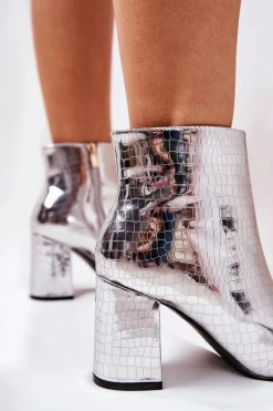 Clearance Boto Botki Na Słupku Lustrzane Wężowe Srebrne Ferty