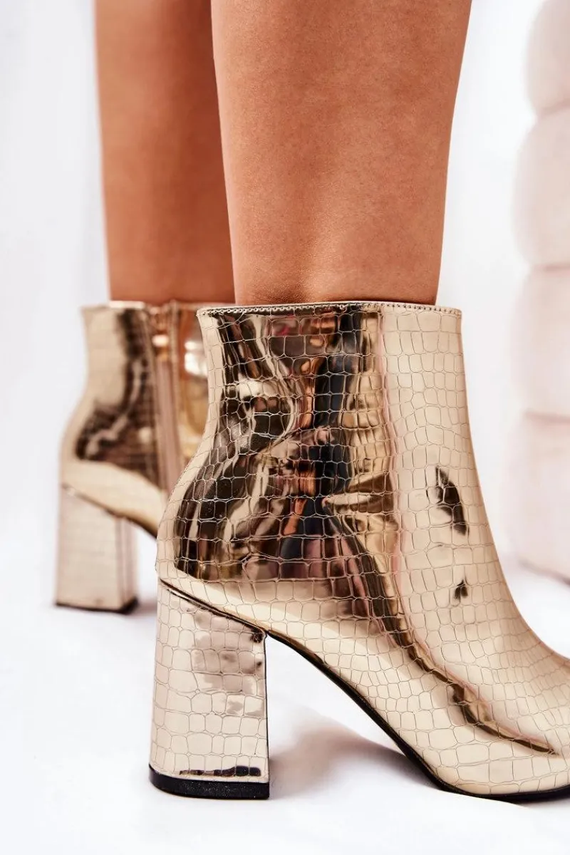 Botki Na Słupku|Botki Na Obcasie>Boto Botki Na Słupku Lustrzane Wężowe Złote Ferty