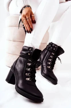 Discount Boto Botki Na Słupku Ocieplane Czarne Charmmis