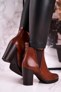 Discount Buty Sergio Leone Botki Na Słupku Ocieplane Sergio Leone Brązowe BT311