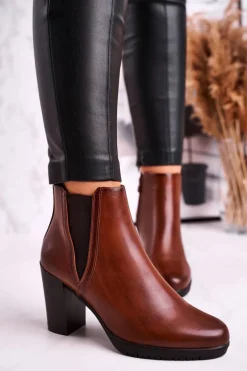 Discount Buty Sergio Leone Botki Na Słupku Ocieplane Sergio Leone Brązowe BT311