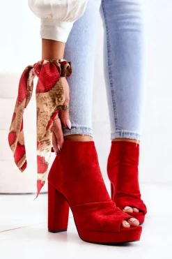 Sale Botki Na Słupku Odkryte Palce Czerwone Adore Damskie Botki Na Słupku|Czarne Botki