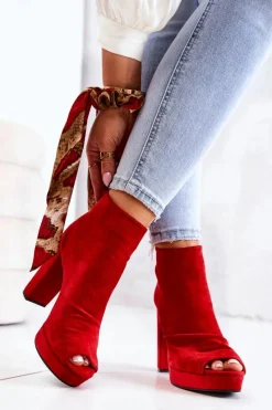 Sale Botki Na Słupku Odkryte Palce Czerwone Adore Damskie Botki Na Słupku|Czarne Botki