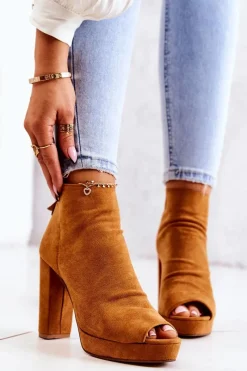 Botki Na Słupku|Czarne Botki>Boto Botki Na Słupku Odkryte Palce Camel Adore