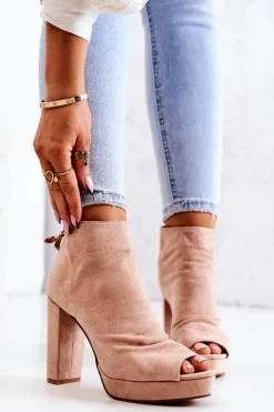 Clearance Botki Na Słupku Odkryte Palce Beżowe Adore Damskie Botki Na Słupku|Czarne Botki