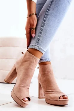 Clearance Botki Na Słupku Odkryte Palce Beżowe Adore Damskie Botki Na Słupku|Czarne Botki