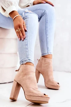 Clearance Botki Na Słupku Odkryte Palce Beżowe Adore Damskie Botki Na Słupku|Czarne Botki