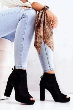 Discount Boto Botki Na Słupku Odkryte Palce Czarne Adore