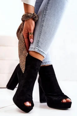 Discount Boto Botki Na Słupku Odkryte Palce Czarne Adore