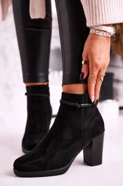 Outlet Botki Na Słupku Sergio Leone Zamszowe Czarne BT306 Damskie Botki Na Słupku|Czarne Botki