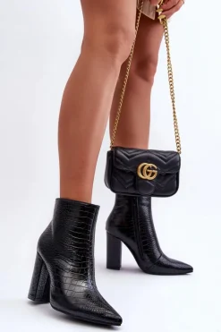 Discount Boto Botki Na Słupku Wężowy Wzór Czarne Daldala