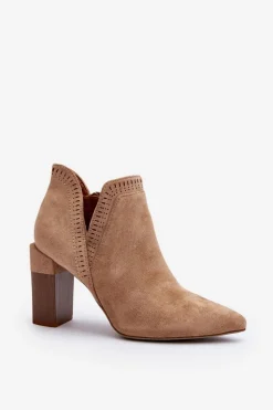 Discount Botki Na Słupku Z Ażurowym Wzorem Beżowe Vailen Damskie Botki Wiosenne|Botki Na Słupku