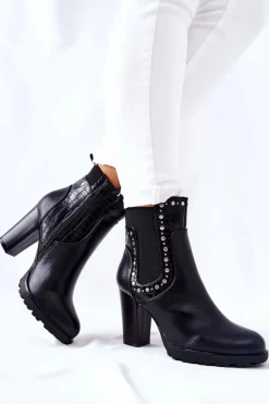 Botki Na Słupku|Czarne Botki>Boto Botki Na Słupku Z Dżetami Czarne Wissey