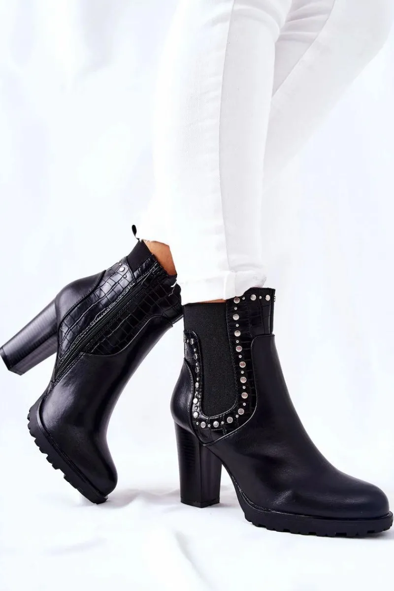 Botki Na Słupku|Czarne Botki>Boto Botki Na Słupku Z Dżetami Czarne Wissey