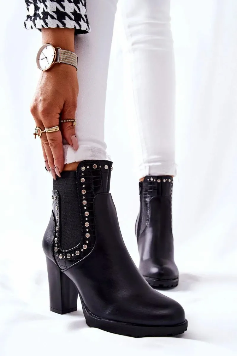 Botki Na Słupku|Czarne Botki>Boto Botki Na Słupku Z Dżetami Czarne Wissey