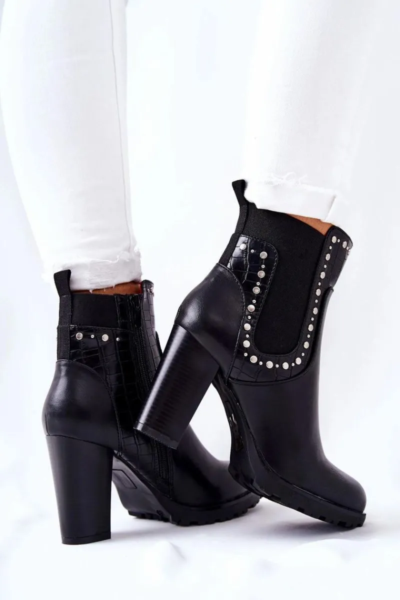 Botki Na Słupku|Czarne Botki>Boto Botki Na Słupku Z Dżetami Czarne Wissey