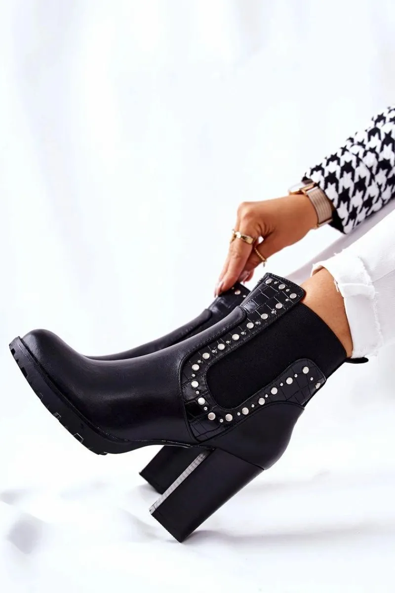 Botki Na Słupku|Czarne Botki>Boto Botki Na Słupku Z Dżetami Czarne Wissey