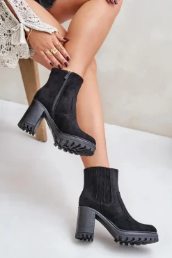 Botki Na Obcasie|Botki Zamszowe>Boto Botki Na Słupku Z Eko Zamszu Czarne Mesiella