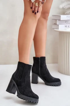 Botki Na Obcasie|Botki Zamszowe>Boto Botki Na Słupku Z Eko Zamszu Czarne Mesiella