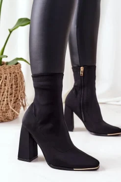 Botki Na Słupku|Czarne Botki>Boto Botki Na Słupku Z Elastycznej Tkaniny Czarne Effect Wow