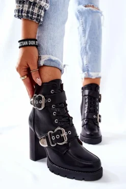 Botki Na Słupku|Czarne Botki>Boto Botki Na Słupku Z Klamrą Czarne Flaris