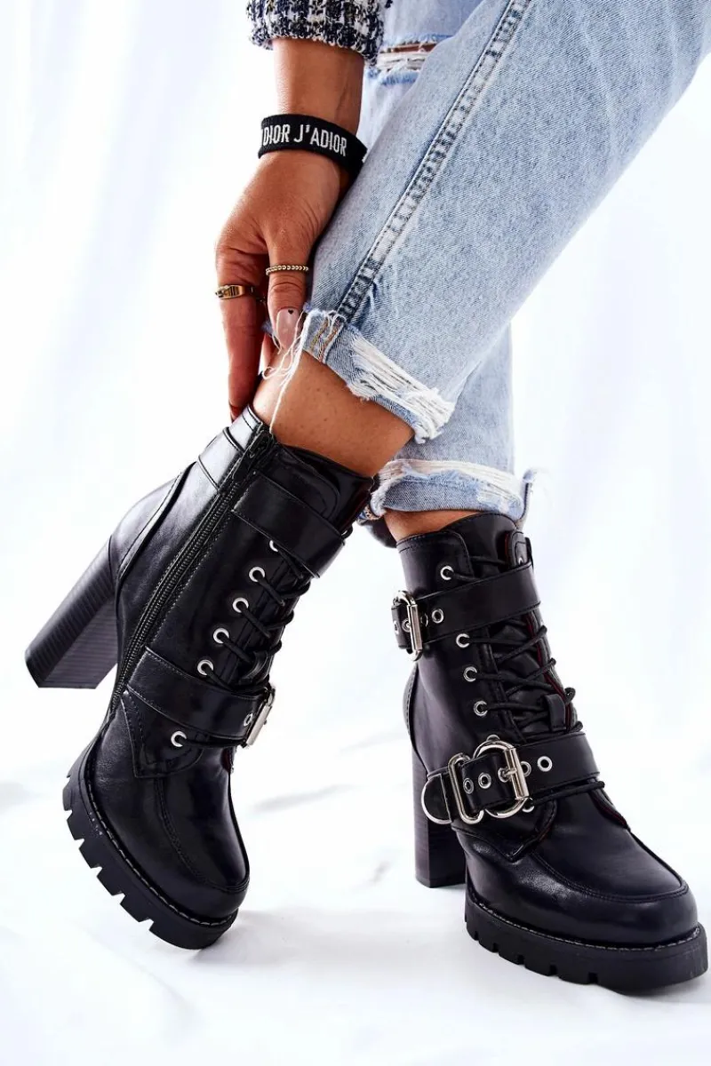 Botki Na Słupku|Czarne Botki>Boto Botki Na Słupku Z Klamrą Czarne Flaris