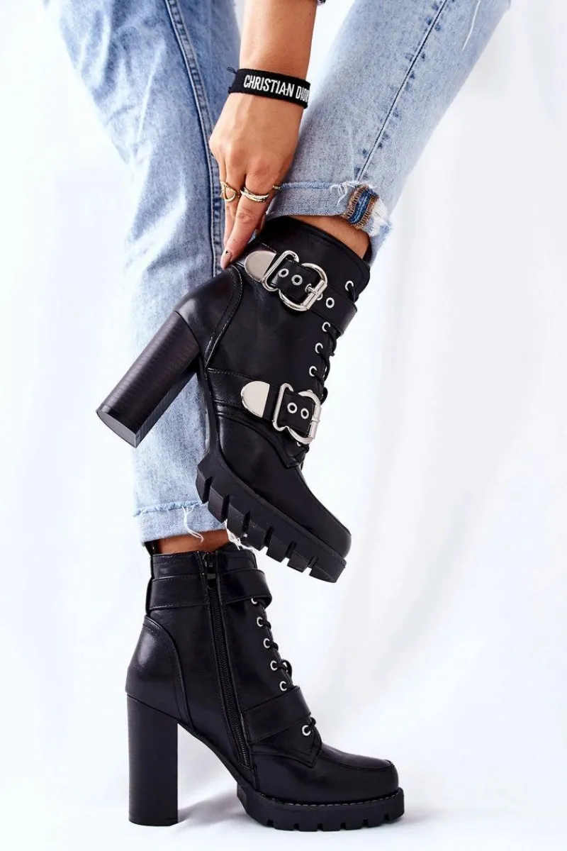 Botki Na Słupku|Czarne Botki>Boto Botki Na Słupku Z Klamrą Czarne Flaris