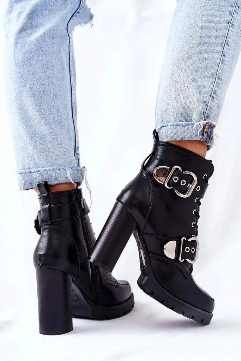 Botki Na Słupku|Czarne Botki>Boto Botki Na Słupku Z Klamrą Czarne Flaris