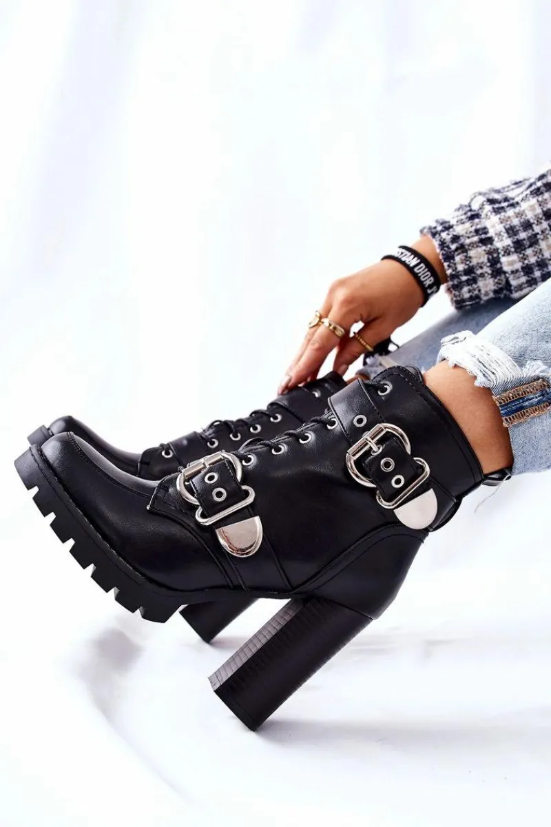 Botki Na Słupku|Czarne Botki>Boto Botki Na Słupku Z Klamrą Czarne Flaris