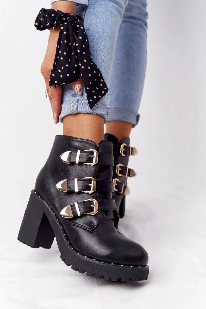 Sale Boto Botki Na Słupku Z Klamrami Lu Boo Czarne