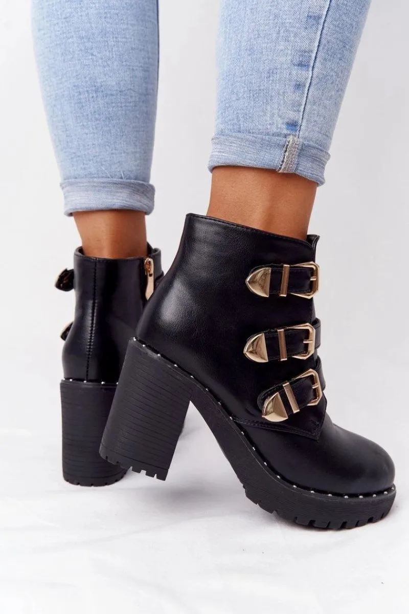 Sale Boto Botki Na Słupku Z Klamrami Lu Boo Czarne