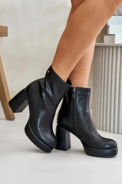 New GOE Botki Na Słupku Ze Skóry Naturalnej OO2N4166-W2 Czarne