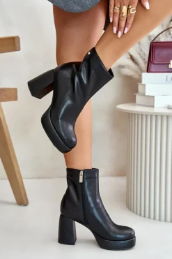 New GOE Botki Na Słupku Ze Skóry Naturalnej OO2N4166-W2 Czarne