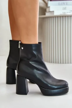 New GOE Botki Na Słupku Ze Skóry Naturalnej OO2N4166-W2 Czarne