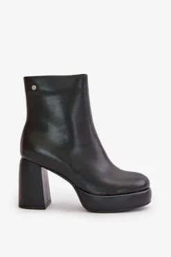 New GOE Botki Na Słupku Ze Skóry Naturalnej OO2N4166-W2 Czarne