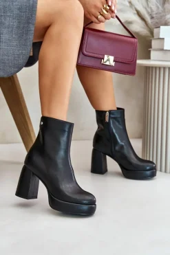 New GOE Botki Na Słupku Ze Skóry Naturalnej OO2N4166-W2 Czarne