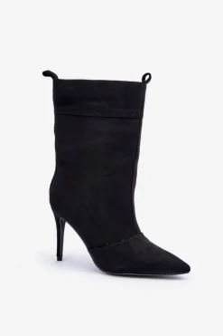 Discount Botki Na Szpilce Czarne Ellinore Damskie Botki Na Obcasie|Botki Zamszowe