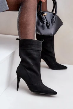 Discount Botki Na Szpilce Czarne Ellinore Damskie Botki Na Obcasie|Botki Zamszowe