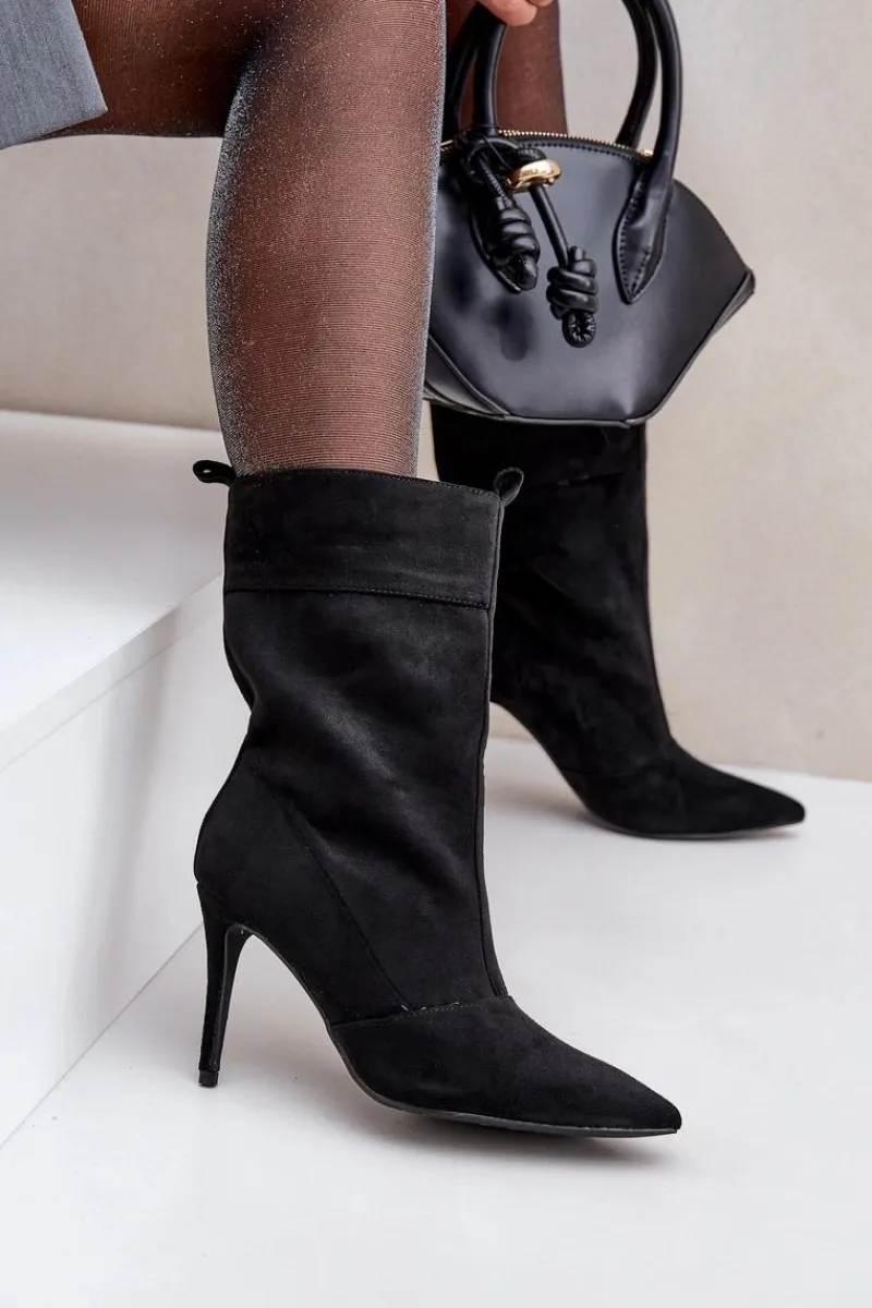 Discount Botki Na Szpilce Czarne Ellinore Damskie Botki Na Obcasie|Botki Zamszowe