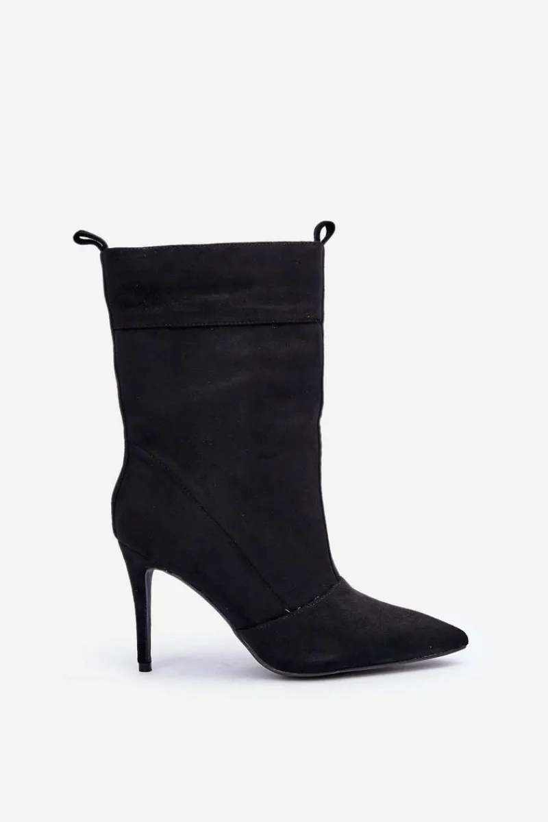 Discount Botki Na Szpilce Czarne Ellinore Damskie Botki Na Obcasie|Botki Zamszowe