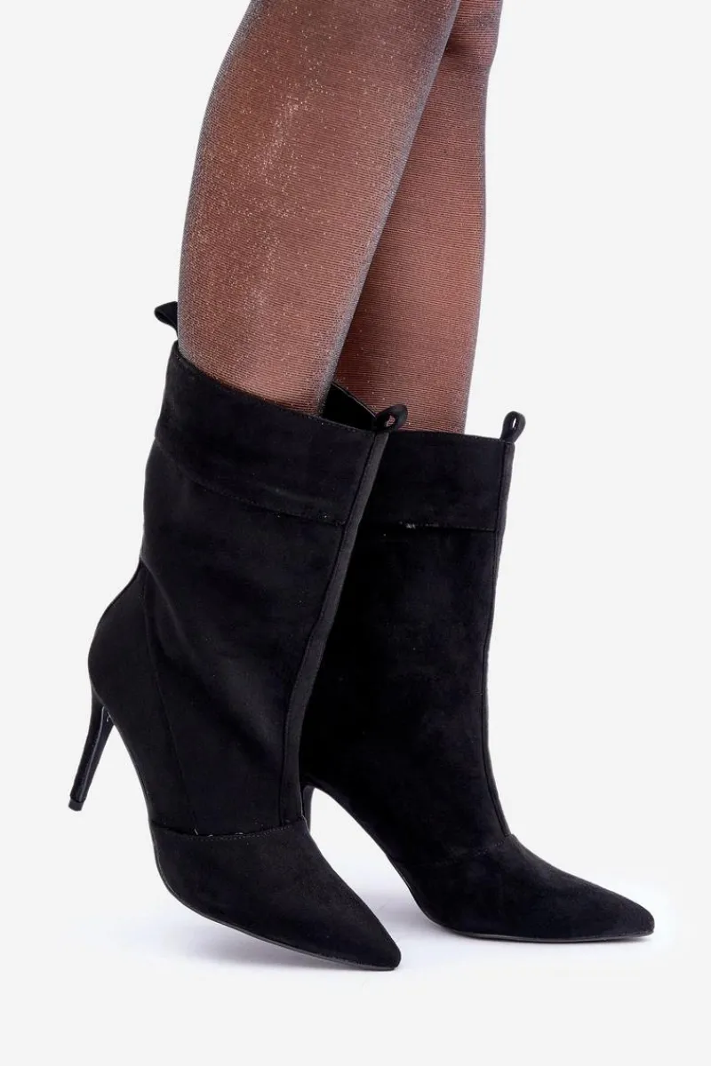 Discount Botki Na Szpilce Czarne Ellinore Damskie Botki Na Obcasie|Botki Zamszowe