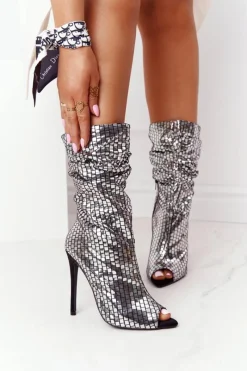 Clearance Botki Na Szpilce Srebrne Night Out Damskie Czarne Botki|Botki Na Obcasie
