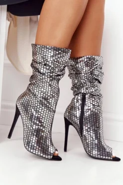 Clearance Botki Na Szpilce Srebrne Night Out Damskie Czarne Botki|Botki Na Obcasie
