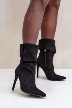 Botki Na Obcasie|Botki Zamszowe>Boto Botki Na Szpilce Z Wywiniętą Cholewką Czarne Luxira