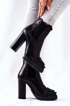 Clearance Boto Botki Na Wysokim Obcasie Z Dżetami Czarne Lisana